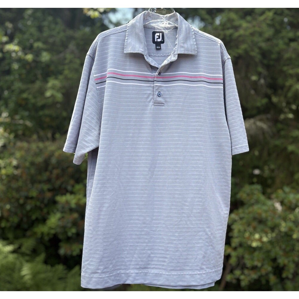 FootJoy FJ Men's Size Large Golf Polo Shirt Gray Textured Stripes Short Sleeve